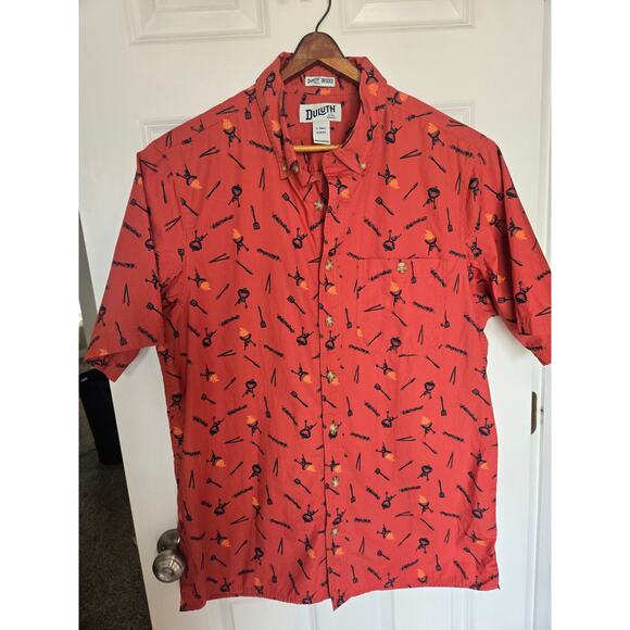 Duluth Trading Co Untucked Bbq Grilling Button Down Red Orange Shirt Large Tall - Picture 1 of 8